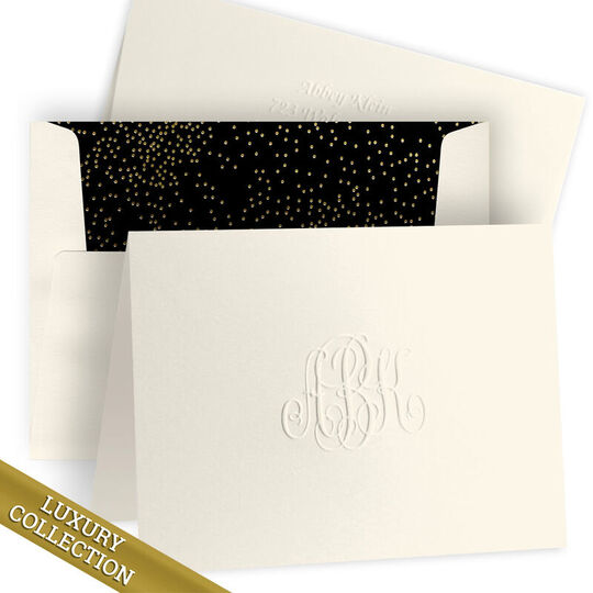 Luxury Script Monogram Folded Note Card Collection - Embossed